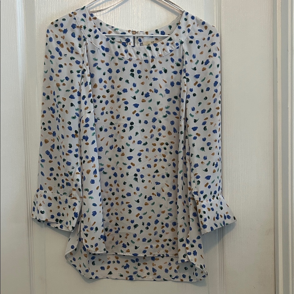 Women's White Printed Long Sleeve Blouse